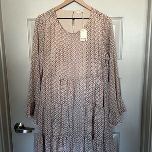 JODIFL Women's Cream Patterned Long Sleeve Dress